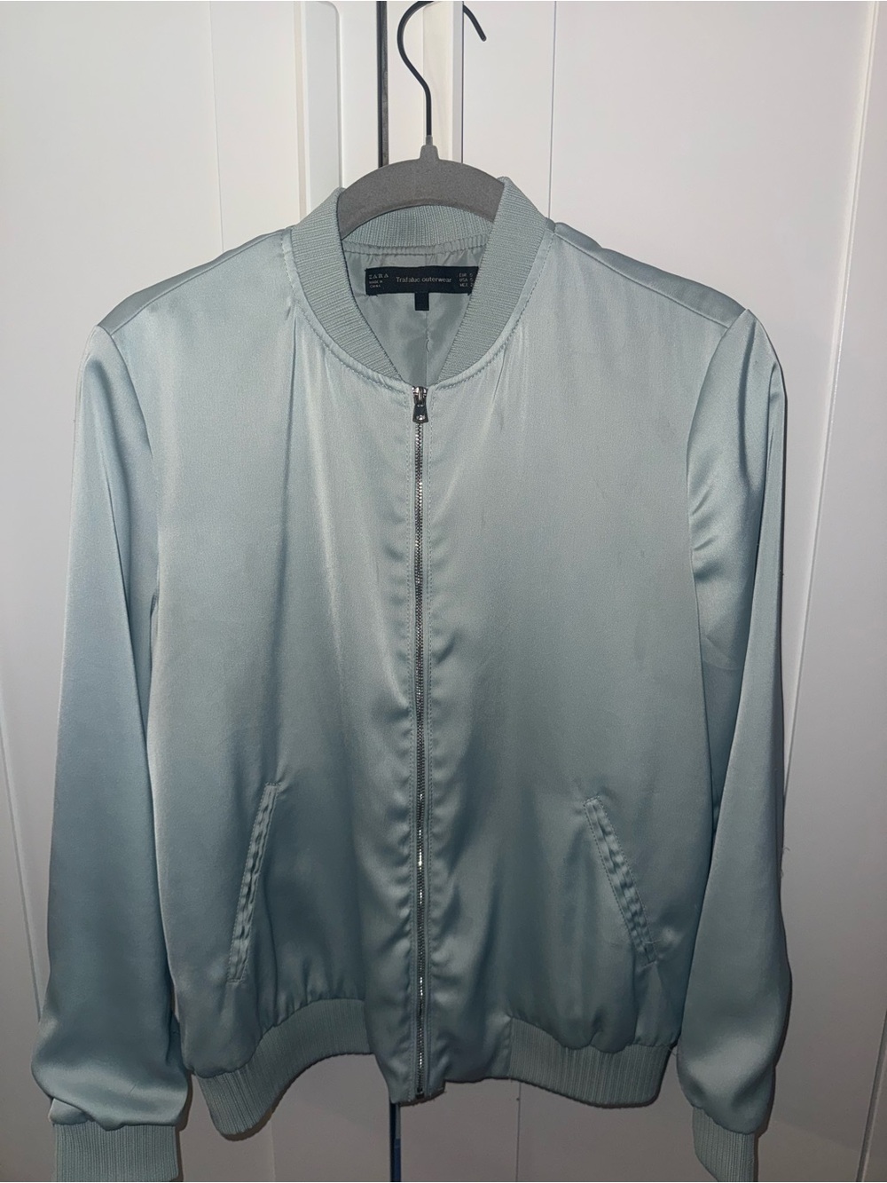 Zara Women Mint Green Zip-Up Bomber Sweater Jacket